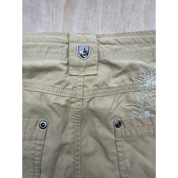 Kuhl Dry Capri Pants Women's Tan Floral Embroidered Mid 8 Hiking Outdoors - Picture 7 of 8